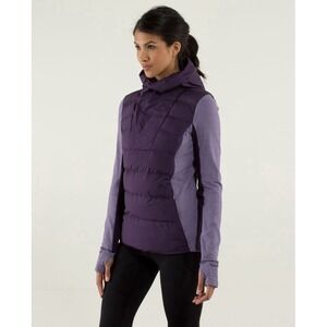 Lululemon Fluff Off Running Hooded Jacket Pullover Down Puff Purple Snap‎ Size 6